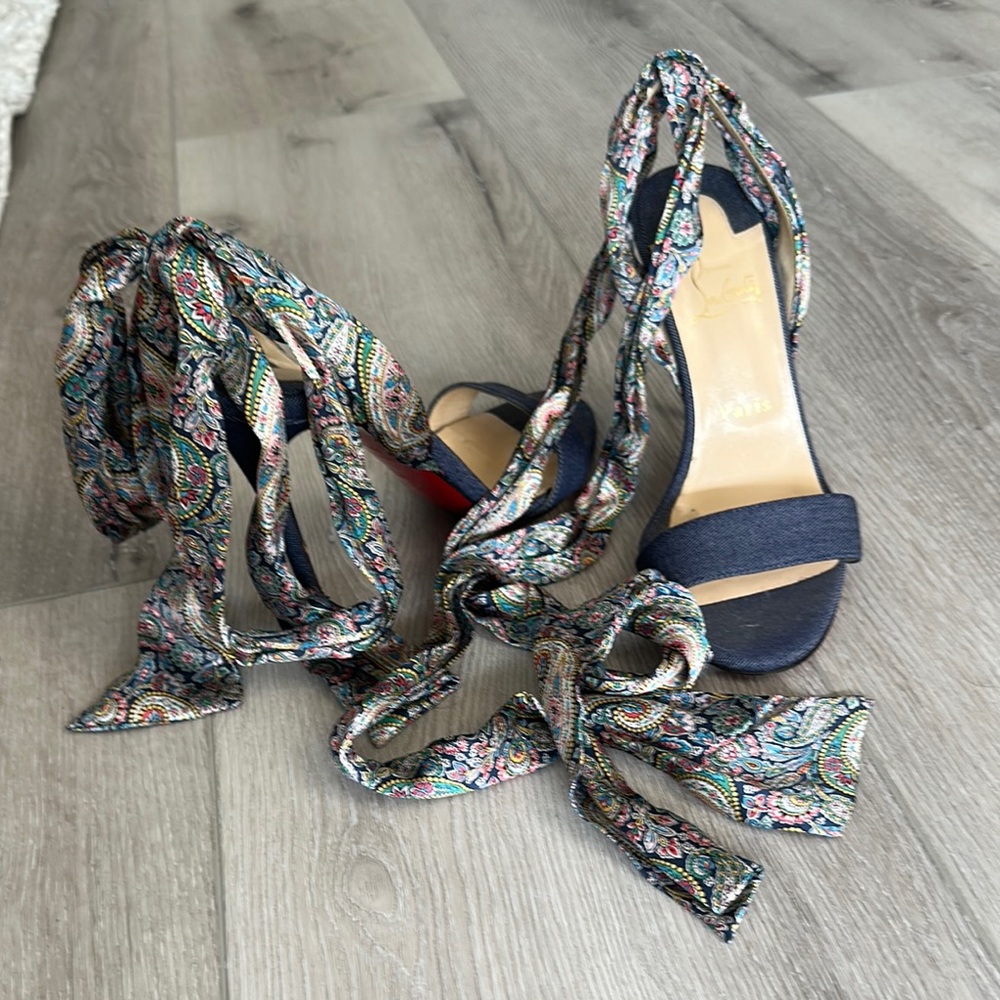 Christian Louboutin Multicolored Silk-Ankle Tie Sandals – EU 36½ / US 6.5